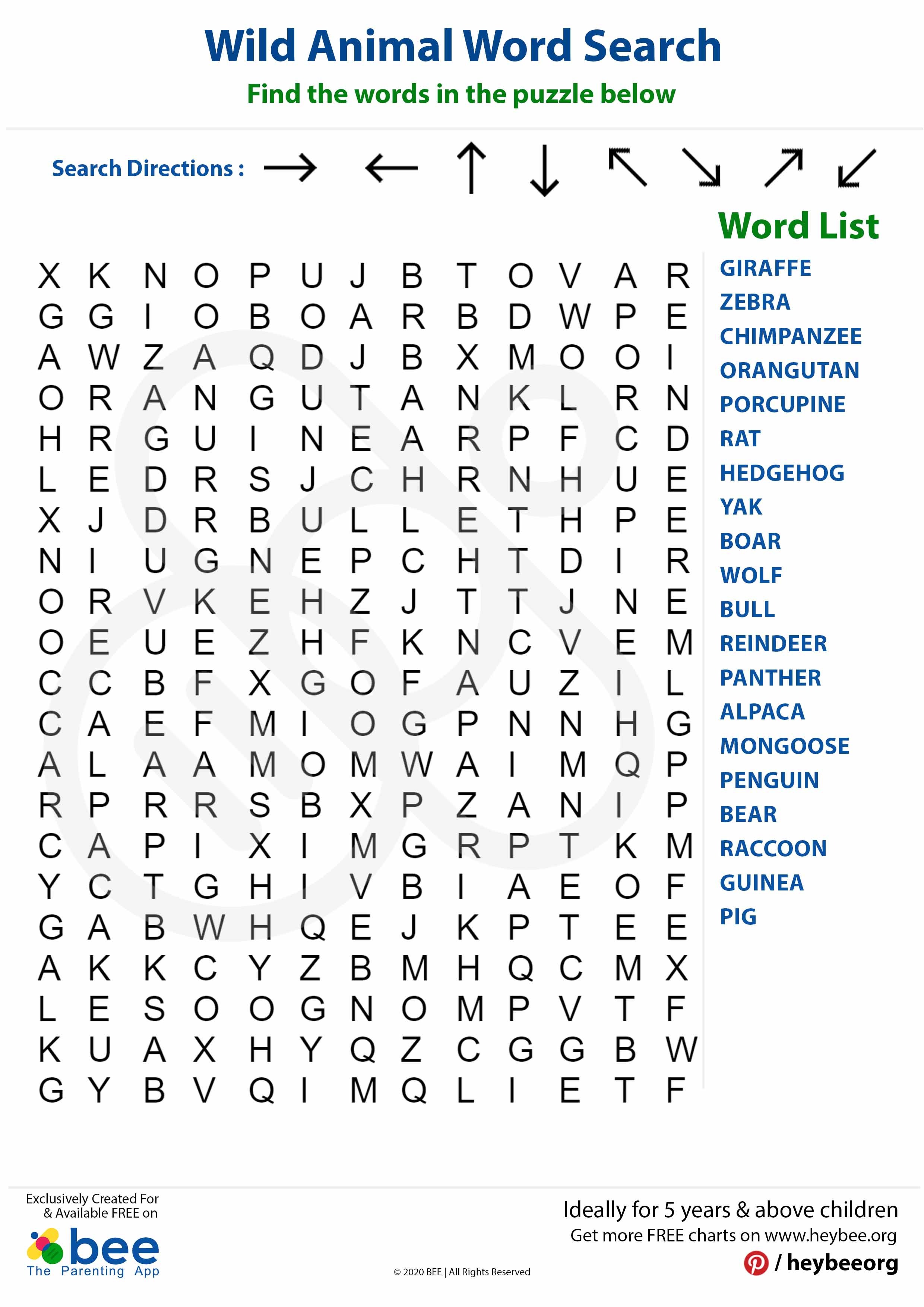 Wild Animal Word Search 2